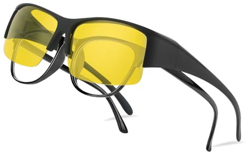 Nlieanuc Nachtfahrbrille für Brillenträger Autofahrer Herren Damen Überzieh Nachtsichtbrille Gelb Getönte Polarisierte Gläser Nachtbrille zum Autofahren Night Vision Goggles