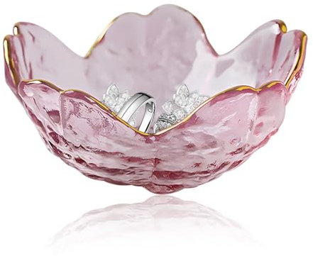 Bandeja para anillos con forma de flor, pequeña y moderna bandeja decorativa para anillos, cuenco de cristal rosa, plato para anillos, cuenco para baratijas, cuenco para joyas, plato para mesita