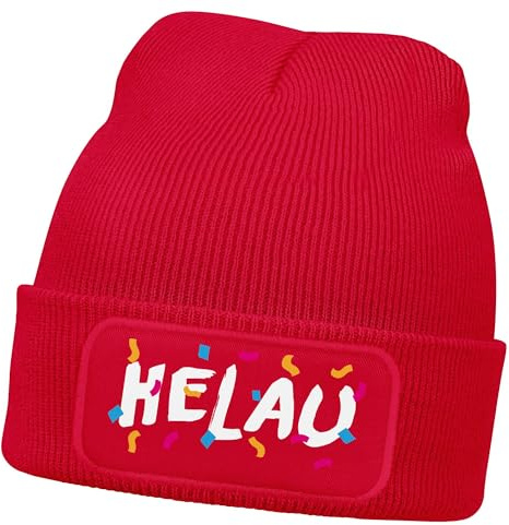 MoonWorks® Herren Beanie Patch Strickmütze mit Spruch Aufdruck Fasching Karneval Lustig Mütze Männer Rot Unisize