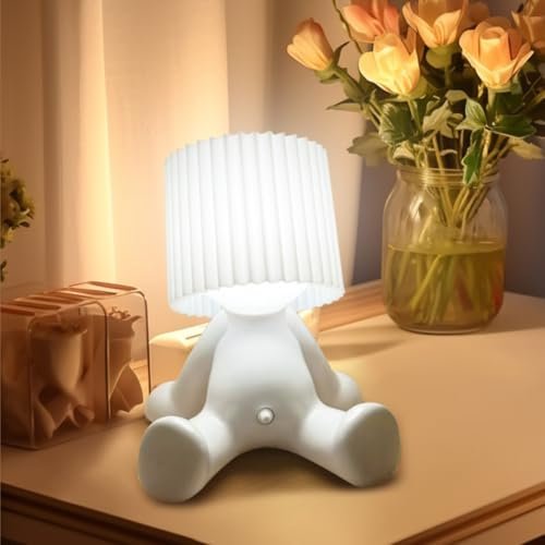 EUBSWA Kreative LED Tischleuchte Nachttischlampe, Lampe Klein Schüchternen Mannes, Lustiges a Little Shy Man Led Schlafzimmerlampe, Weiß