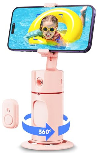 JOCOSA Auto Face Tracking Tripod, NO APP Required, 360° Rotation Smart Shooting Holder, Gesture Control, Body Tracking Selfie Stick, Rechargeable Auto Phone Camera Mount (Pink)