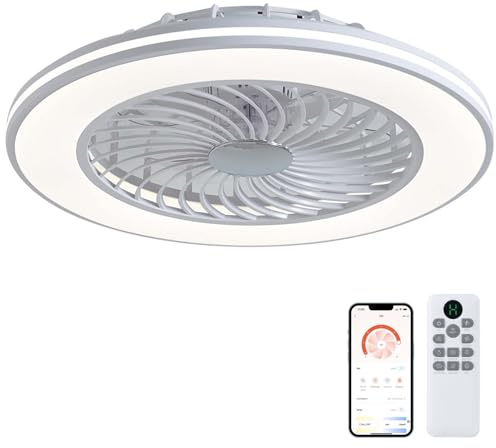 Luyaim 60CM Smart Dimmable Ceiling Fan with Light and Remote, 6 Speed Settings, Timer Function, DC Motor, 42W, Modern Small Ceiling Fan for Bedroom, Kids and Youth Rooms