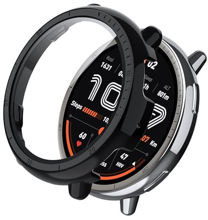 CAUHENYEE Cover per Amazfit Active 2 Custodia, [4-in-1 Protezione] Antishock, 9H Vetro Temperato, HD Chiaro, Antigraffio – Custodia Rigida Sottile per Smartwatch - Nero