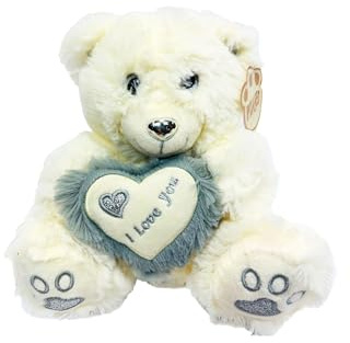 Beyond Happy 'I Love You' Cuddly Teddy Bear - 20cm Soft Plush Valentines Love Bear Holding Red Heart (Silver)