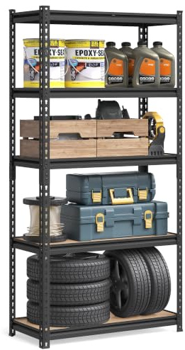 SONGMICS Schwerlastregal, 5 Ablagen, 45 x 90 x 180 cm | Standregal, Schnelle Montage, bis 1047 kg belastbar, für Keller, Küche, Arbeitszimmer, Schwarz, COZORY Kollektion GLR450B01