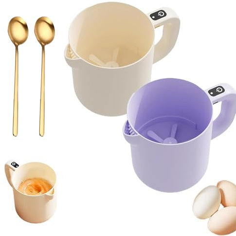 Batidor eléctrico multifunción para huevos, batidor de huevos eléctrico, mezclador y colador, con placa de filtro integrada para huevos, masas, salsas, batidos (Biege+Morado)