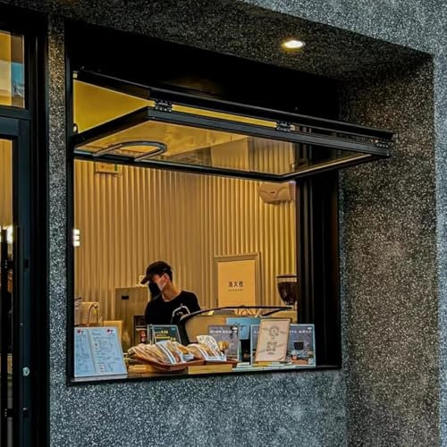 Fenster Klappbares Servierfenster für den Außenbereich, Schiebefenster aus Gehärtetem Glas für die Küche, Durchgangsfenster für Gewerbe, Fenster für Imbissstände für Foodtrucks(Black,40x50in/102x127cm