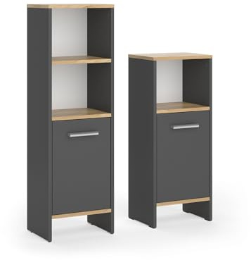 Vicco Badmöbel-Set Karli Anthrazit/Goldkraft Eiche | 2 Teile, besteht aus 2 Badschränken