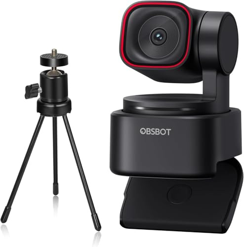 OBSBOT Tiny 3 Lite con Treppiede, 4K Webcam PTZ con Audio Spaziale | Array Tri-Mic, 1080P&120FPS HDR, Videocamera per PC con Tracciamento AI, Localizzatore Vocale, Ideale per lo Streaming
