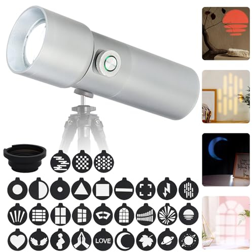 NULBOFU Photography Studio 10W LED Flashlight Spotlight with 30 Gobos/4 Colors/CRI95+/3 Lighting Modes & Built in 7500mAh Rechargeable Battery for Recording Studio Video Lighting.
