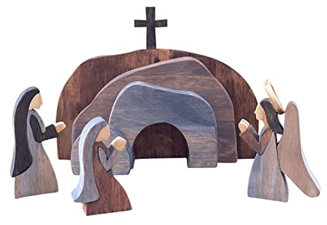 Osterkrippe Osterszene Holz Osterdekor Kreuz Auferstehungsszene Dekor Christliche Osterdeko Osterkrippe Osterszene Holz Dekorations Set Osterszenen für Ostern Tischschmuck Dekoration