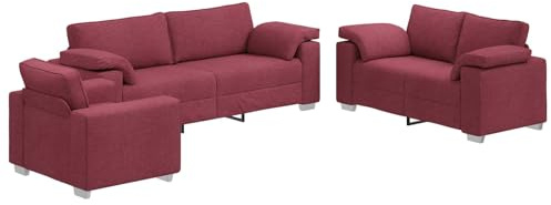 ULUYYUC Sofa Set 3-teilig Leinenmischgewebe Couch Garnitur für 6 Personen Modernes Wohnzimmer Set mit 3-Sitzer 2-Sitzer und Sessel Wind Rot 219x78x82 cm Polstersofa Garnitur