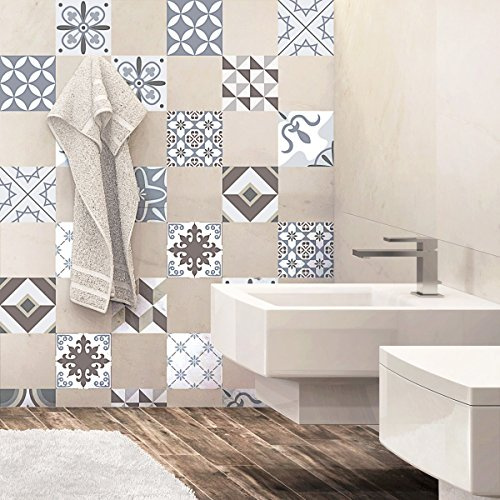 Ambiance-Live 24 Aufkleber Fliesen | Sticker Selbstklebend Fliesen – Mosaik Fliesen Wandtattoo Badezimmer und Küche | Fliesen Kleber – Portugiesisch – 10 x 10 cm – 24-teilig