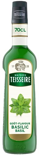 Sirop de basilic Mathieu Teisseire, pour boissons, Mojito, cocktails avec ou sans alcool, sodas, thés, bouteille de 70cl