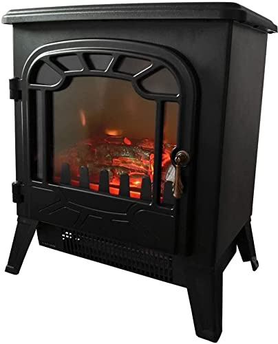 Marco Paul Chauffage électrique vintage effet flamme – Poêle autoportante en métal pour intérieur – Chauffage portable en bronze – Chauffage traditionnel pour chauffage domestique (noir, 1850 W)