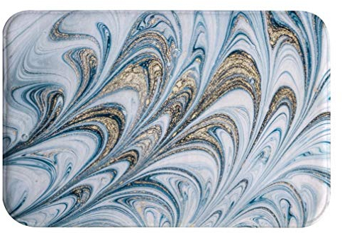 A.Monamour Badematten Badteppiche Badvorleger Antiker Orientalischer Blauer Goldener Marmor-Luxusstrudel Kräuselt Blumenbeschaffenheit Absorbierendes Flanell rutschfeste Badezimmermatten 40x120cm