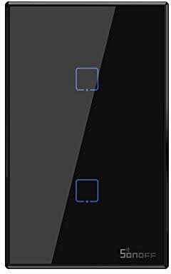 Interruttore luce Intelligente, SONOFF Touch T3 2Gang WiFi Interruttore a Parete Intelligente, 433mHz RF Controllo, Timer Funzione, Funziona con Alexa, Google Home, eWeLink APP (Nero,1-way)