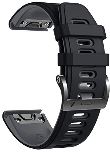 NotoCity Armband für Garmin Fenix 6x/6x Pro/5x/5x Plus/7x/7x Pro/8 51mm, Quickfit 26mm Uhrenarmband für Garmin Enduro 2, Fenix 3/3 HR, Instinct 2X, Epix Pro 51mm, Descent MK1/2,Quatix 7X(Schwarz-Grau)