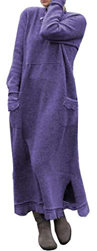 Minetom Autunno Invernale Maglione Vestito Maglieria Maniche Lunghe Maglione Maxi Abito Vestito Lungo Knit Pullover Tinta Unita Viola 50