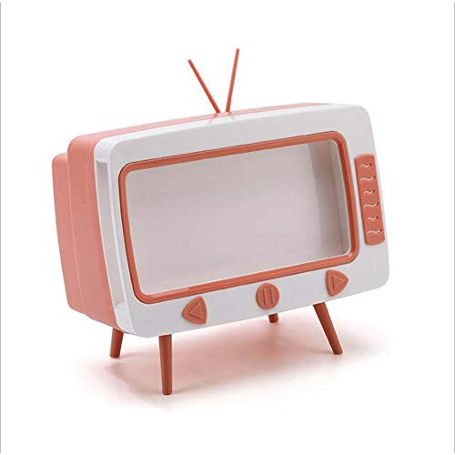 Qiekenao Retro-Tücherbox, TV-Form, Papieraufbewahrungsbox, integrierter Telefonhalter, rechteckige Taschentuchbox, Handyhalter