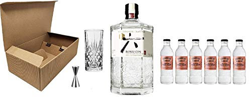 Cofanetto Kit Gin Tonic -ROKU- Ballon in Vetro + Roku Gin 43% 70 cl + Tonic Water Franklin & Sons 200 ml + Misurino Dosatore (Rosmarino & Oliva Tonic, 6)