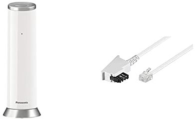 Panasonic KX-TGK220GW Design-Telefon mit Anrufbeantworter (Wecker, Haustelefon (schnurlos), HD-Telefonie, Eco-Plus) weiß & TAE Anschluß-Kabel, weiß, 3m