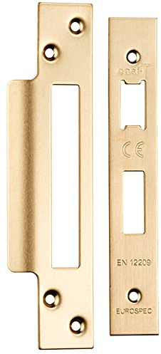 Square Forend Strike and Fixing Pack - Suitable for Sashlocks - Satin Brass | Forend Strike & Fixing Protective Plate Set - Door Lock Furnishings - Forend Plate, Strike Plate and Screws Included