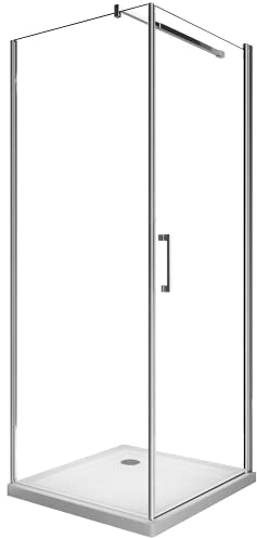 Duschkabine mit Flügeltür und feststehender seitlicher Wand aus gehärtetem 8 mm Glas, leicht zu reinigen, reversibel (Tür 72-74 + feststehende Wand 88.5-90.5)