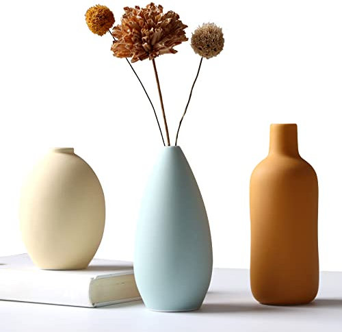 Abbittar Keramikvase, 3er-Set, Blumenvase, minimalistischer Stil für rustikale Heimdekoration, Moderne Bauernhaus-Dekoration, Wohnzimmerdekoration, Regaldekoration, Tisch, Bücherregal, Kaminsims und