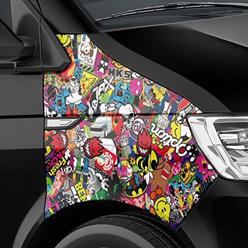 Auto-Dress Stickerbomb Auto-Folie mit Luftkanal-Technik für 3D Car-Wrapping (30x150cm, Design: Mini-Mix, Farbe: Bunt, Finish: Matt)
