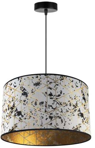 Light-Home Werona Elegant Hängelampe - Modern Deckenlampe für Wohnzimmer Schlafzimmer und Esszimmer - Pendelleuchte aus Metall mit Classic Lampenschirm - Weiß und Gold - 23x40cm