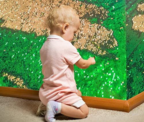 Sensory Wall Sequin Flip Fabric by Penepico for Kids, 0.2 Large Sequins, Reversible Glitter Fabric (1 yd, Emerald + Gold)