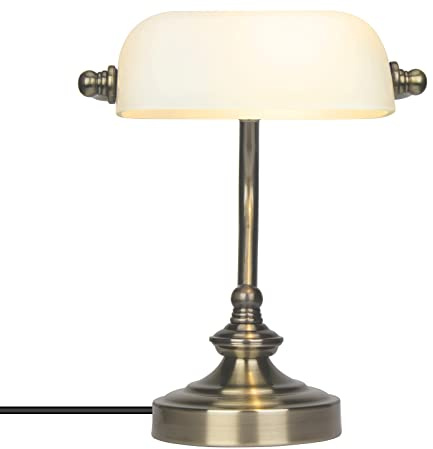 FIRVRE Blanc Verre Banquier Lampe de Bureau Traditionnelle Européenne Classique Lampe de Table Finition Bronze Plug in G9 Base pour Bureau Bibliothèque Bureau et Chambre