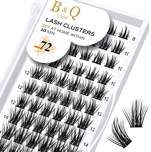 Wimpern Einzeln 72 Pcs B&Q Wimpern DIY Einzelne Wimpern für Anfänger Wiederverwendbar Wimpernbüschel Wispy Flauschige Einzelwimpern für Wimpernverlängerung zu Hause (B28,D-8-16MIX)