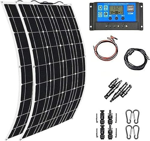 BEZAX 600W Kit De Panel Solar Flexible Módulo Fotovoltaico Monocristalino Placa Solar Altamente Eficientes con 40A Controlador para Vehículos Recreativos,Caravanas,Barcos,Techos