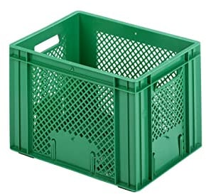GREEN24 Gemüsekiste, Obstkiste, Kunststoffkiste, Kunststoffkorb 400 x 300 x 272 mm - zur Lagerung / Trocknung von Obst, Gemüse, Nüssen aus lebensmittelechtem HDPE - Farbe grün