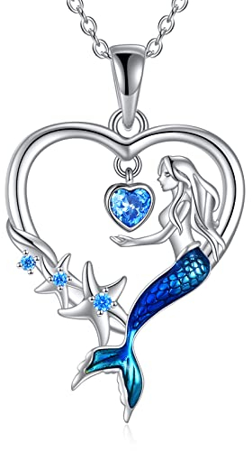 VONALA Meerjungfrau Halskette 925 Sterling Silber Blau Meerjungfrau Seestern Anhänger Kette Ozean Schmuck Geschenke für Damen Frauen Mädchen