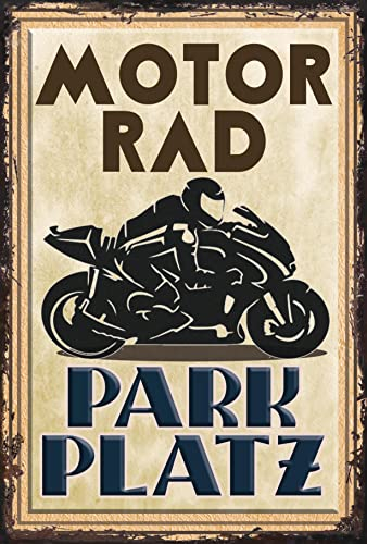 Motorrad Parkplatz Alu Schild für den Außenbereich - Deko Hinweisschild aus Alu-Dibond, wetterfest 30x20 cm (art deco)