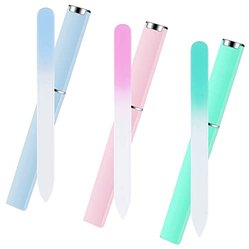 TSLRSA Professionelle Nagelfeile - 3 StüCk Premium Glas Nagelfeile Mit Etui Mehrfarbige Kristallnagelfeile Doppelseitige Nagelfeilen FüR NatüRliche NäGel ManiküRe Werkzeugee
