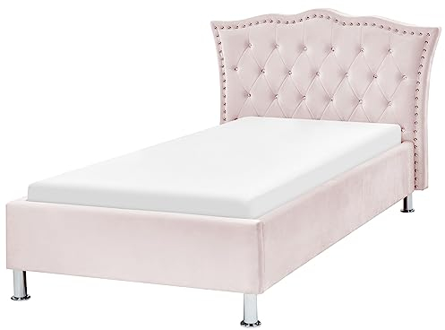 Bett mit Lattenrost 90x200 cm Samtstoff rosa Metallfüße Chesterfield-Stil Metz