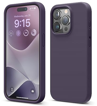 elago Flüssig Silikon Case Kompatibel mit iPhone 15 Pro Hülle, Premium Silikon Handyhülle, Ganzkörper Schutzhülle [4 Lagige Stoßfeste Struktur], Kratzfestes Weiches Mikrofaserfutter (Dunkellila)