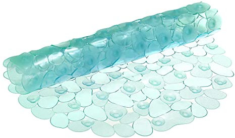 sourcing map 30 x 14.2 Badewanne Duschmatte PVC rutschfest Kieselstein Oval Matte mit Abflusslöcher Absaugung Becher für Bad Badewanne Klar Grün