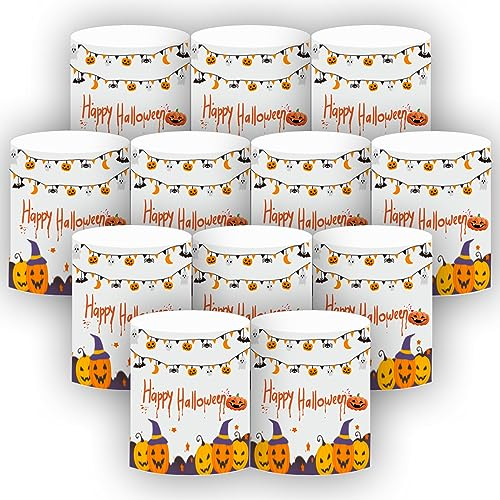 12 Stück Windlicht Tischdeko Halloween Deko mit Happy Halloween, Halloween Pull Flagge und Kürbis, Tisch Windlichter Deko Halloween, Halloween Deko Indoor Outdoor Garten für Teelichter und Kerzen