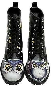 DOGO Long Boots - Owls Family BLACK - Vegane Damen Boots und Nachhaltige und Bunte Stiefeletten - Trendige Bequeme Stiefel für Damen