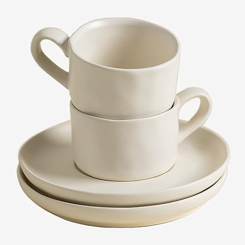 SKLUM Gardenia Kaffeetassen 10 cl mit Untertasse Belvere Keramik, Weiß, 2 Stück