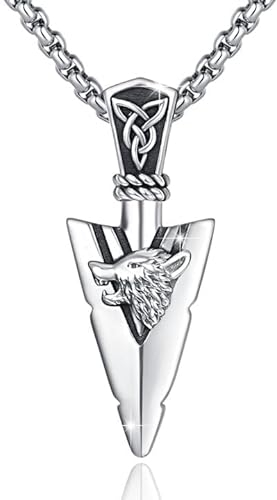 ZIPPICE Pfeilspitze Kette 925 Sterling Silber Keltische Kette Herren Wölfe Anhänger Pfeil Halskette Keltische Schmuck für Herren Sohn Teenager Damen Geschenke