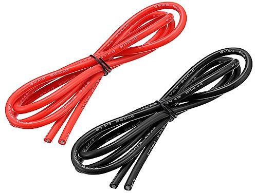 sourcing map Cable de Silicona Calibre 8, 2 Alambres Eléctrico Trenzado 8 AWG, Alambre de Cobre Estañado Flexible, Cable de Conexión de Alta Temperatura Negro y Rojo 1,5 m para Modelo Auto