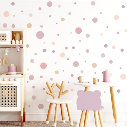 120 Stück Wandsticker Punkte für Kinderzimmer Kreise Klebepunkte Altrosa Wandtattoo Babyzimmer Wandaufkleber Deko