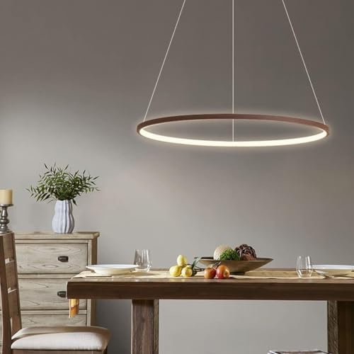 Aleaty Runde Esstisch Hängelampe Modern LED Pendelleuchte Wohnzimmer Kronleuchter Dimmbar Mit Fernbedienung Hängeleuchte Für Büro Wohnzimmer Küchen Leuchten Höhenverstellbar (Braun, L40cm)