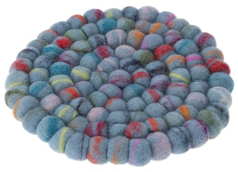 Filzuntersetzer aus Filzkugeln, Dekoration rund Ø 20 cm, blau/bunt | 100 % Wolle, schmutz- und wasserabweisend, handgefertigt, pflegeleicht, ideal für Gläser und Flaschen.